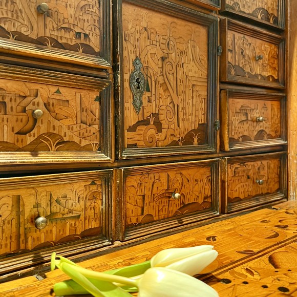 cabinet décor marqueté fleurs, oiseaux, musique et – Image 5