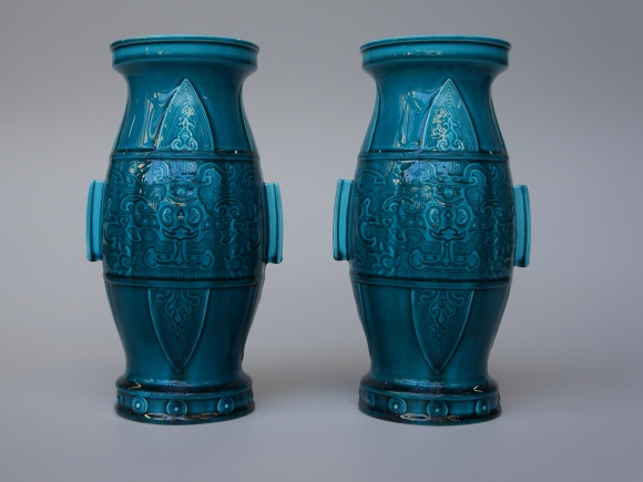 PAIRE DE VASES DECOR BLEU DECK
