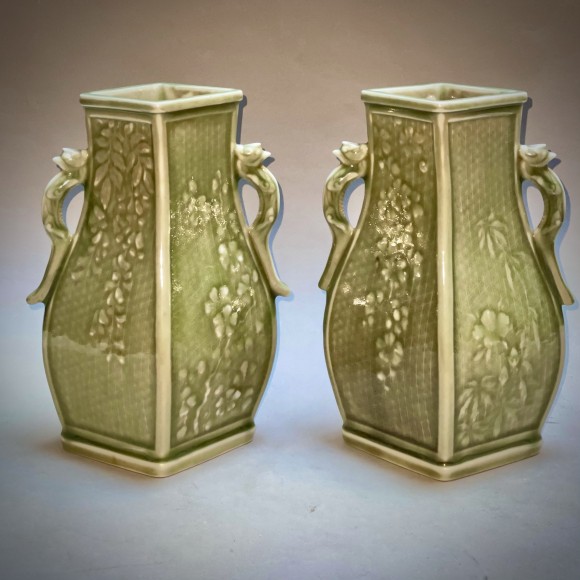 Paire vases céramique céladon signée Théodore Deck