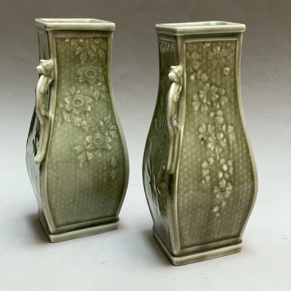 Paire vases céramique céladon signée Théodore Deck – Image 2