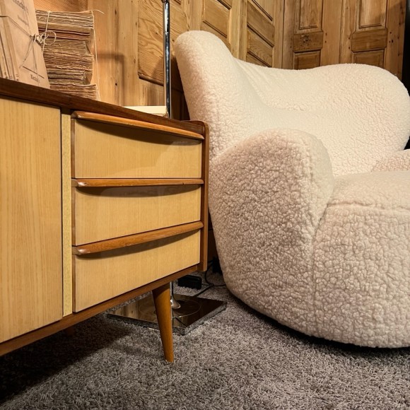 Commode basse vintage 2 tonalités de bois – Image 2