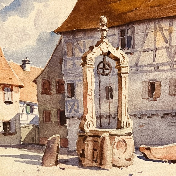 Sainte Croix en plaine aquarelle signée Hansi – Image 3