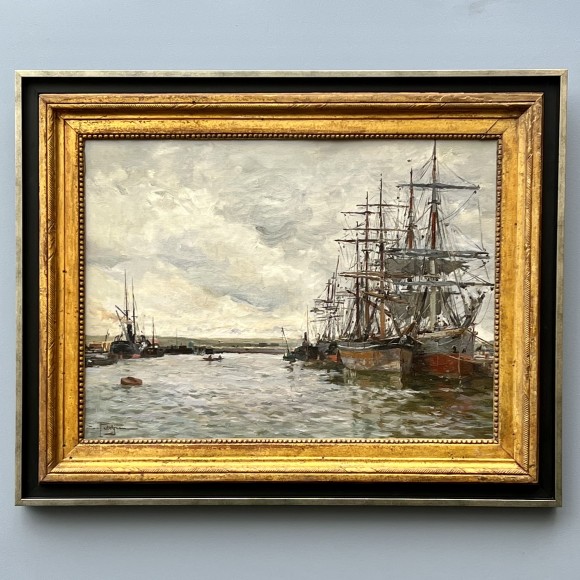 Voiliers Au Port Toile Signée Edmond Marie Petitje – Image 3