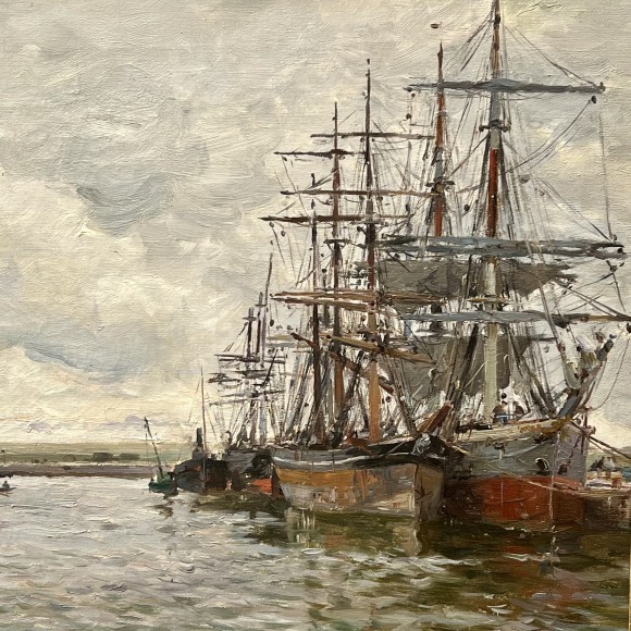 Voiliers Au Port Toile Signée Edmond Marie Petitje