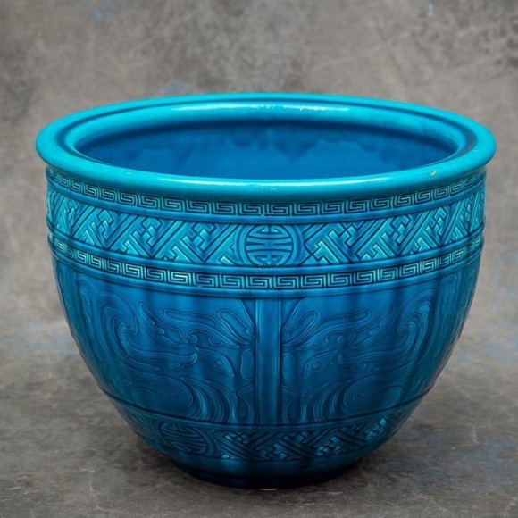 GRANDE JARDINIÈRE CÉRAMIQUE BLEUE THEODORE DECK (1