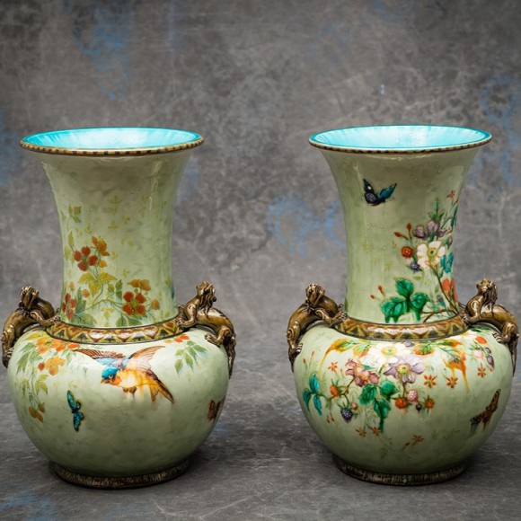PAIRE DE VASES DECOR  JAPONISANT THEODORE DECK