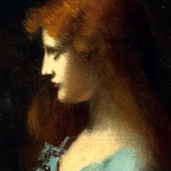 Jeune fille au corsage bleu toile signée JJ.Henner